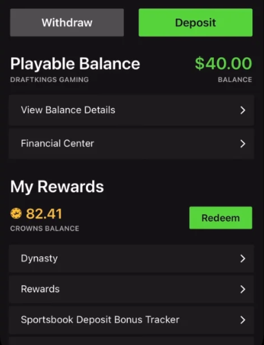 DraftKings Casino deposit and withdrawals