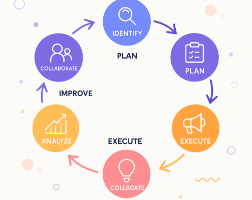 Futuristic marketing workflow infographic showing the integration of project planning through ClickUp and creative execution powered by VidAU AI, leading to faster campaign launches. -Marketing automation tools