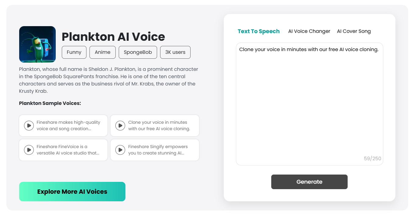 Fineshare - Create AI Plankton Song Covers