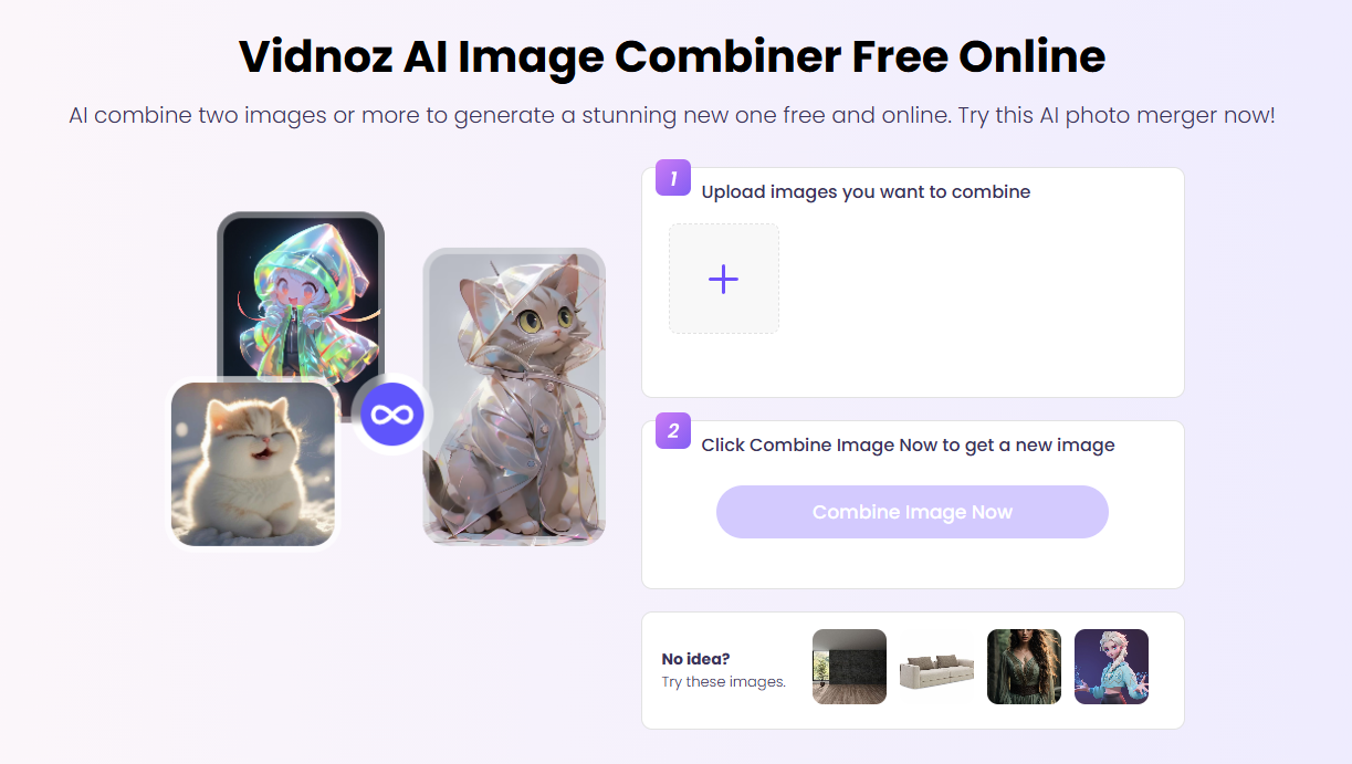 Vidnoz Free AI Image Combiner – Two Image Overlays, Perfect Combination